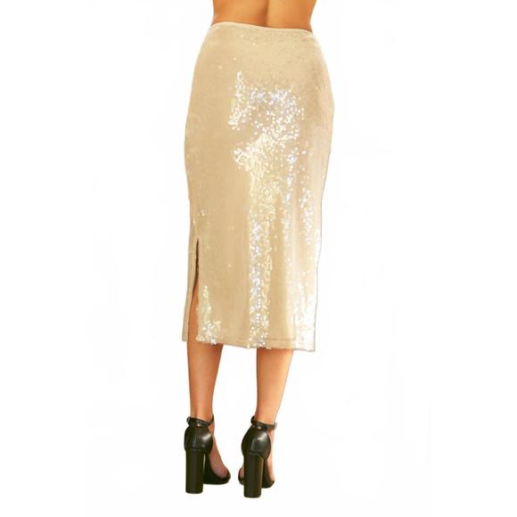 NEW IDEM DITTO mermaid sequin midi skirt with side slit in champagne - Picture 4 of 6